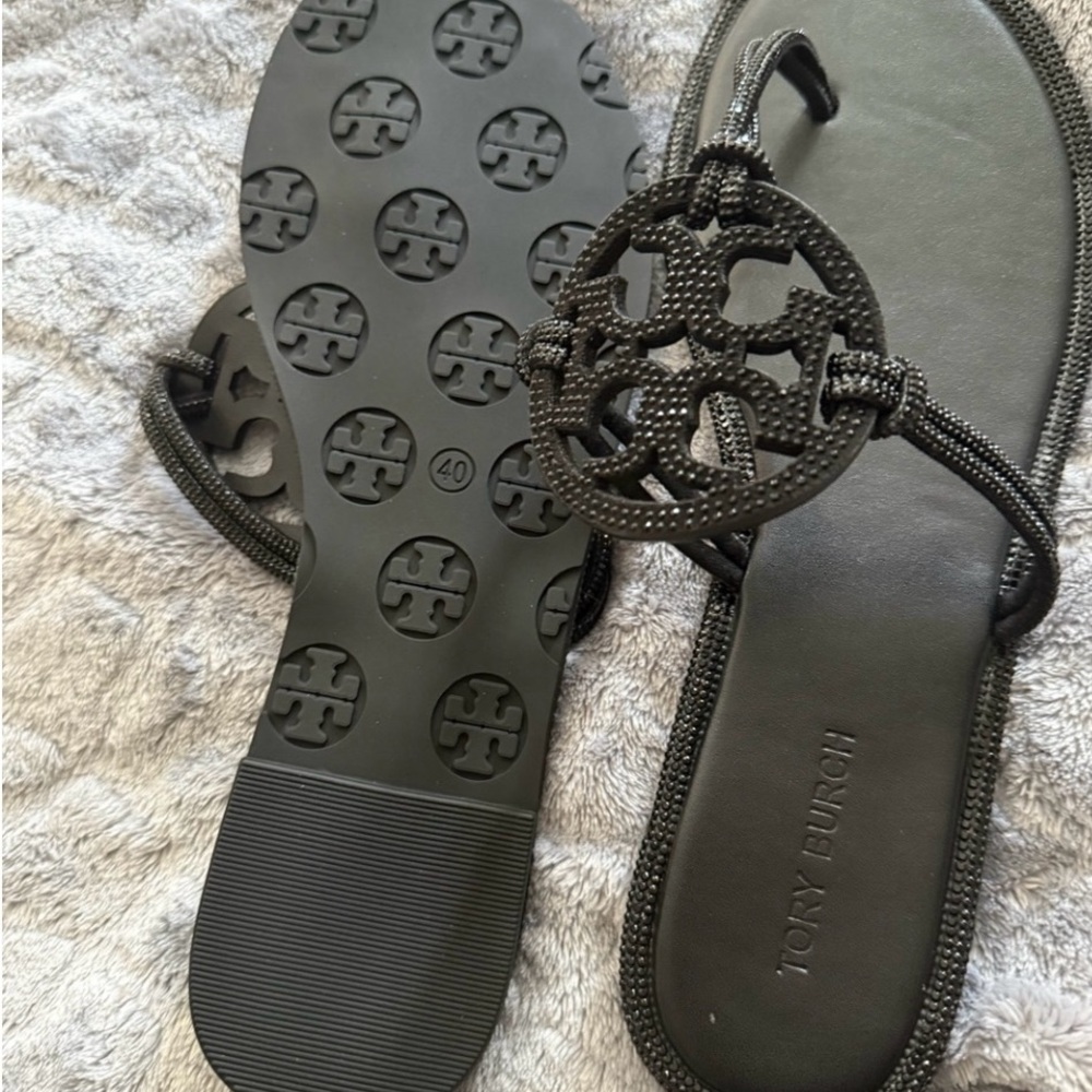 Tory Burch Black Sandals with Logo Design